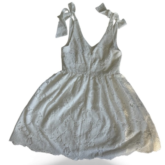 Layered With Love White, Sleeveless Tie Shoulder Scallop Hem Mini Dress Elegant - Picture 3 of 9